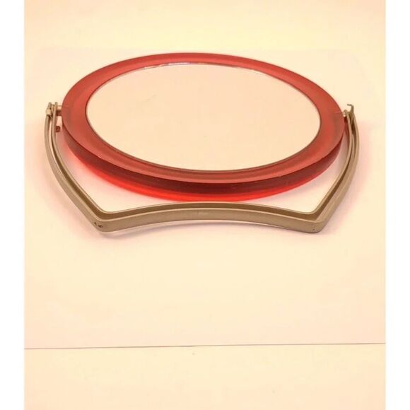 Cosmetic Mirror swivel style Red Plastic and Metal Stand Retro - Picture 3 of 16